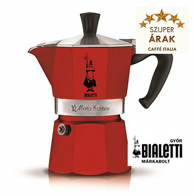Bialetti Moka Express 3 személyes piros kotyogós kávéfőző