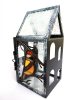Téli madaras házikó alakú Tiffany üveg lámpás 9×19  cm