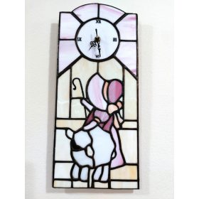 Kislány báránnyal Tiffany üveg falióra 18,5×41 cm