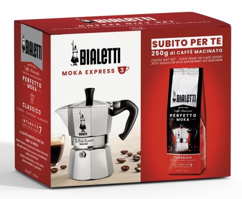 Bialetti Moka Express 3 sz kotyogó + Classico őrölt kávé 250 g