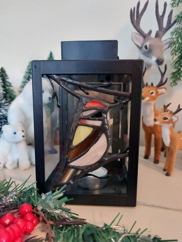 Madaras Tiffany üveg lámpás 10×16 cm