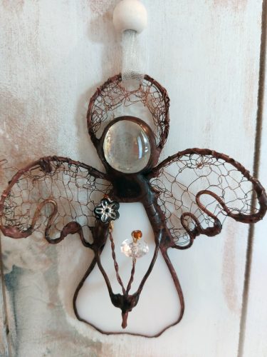 Virágos angyal Tiffany üveg ablakdísz 